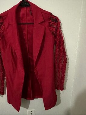 Two piece Red Lace-Sleeve Women's Blazer size 2